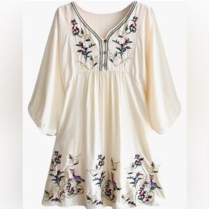 futurino Women's Bohemian Embroidered Dress Fashionable Classic Button Down